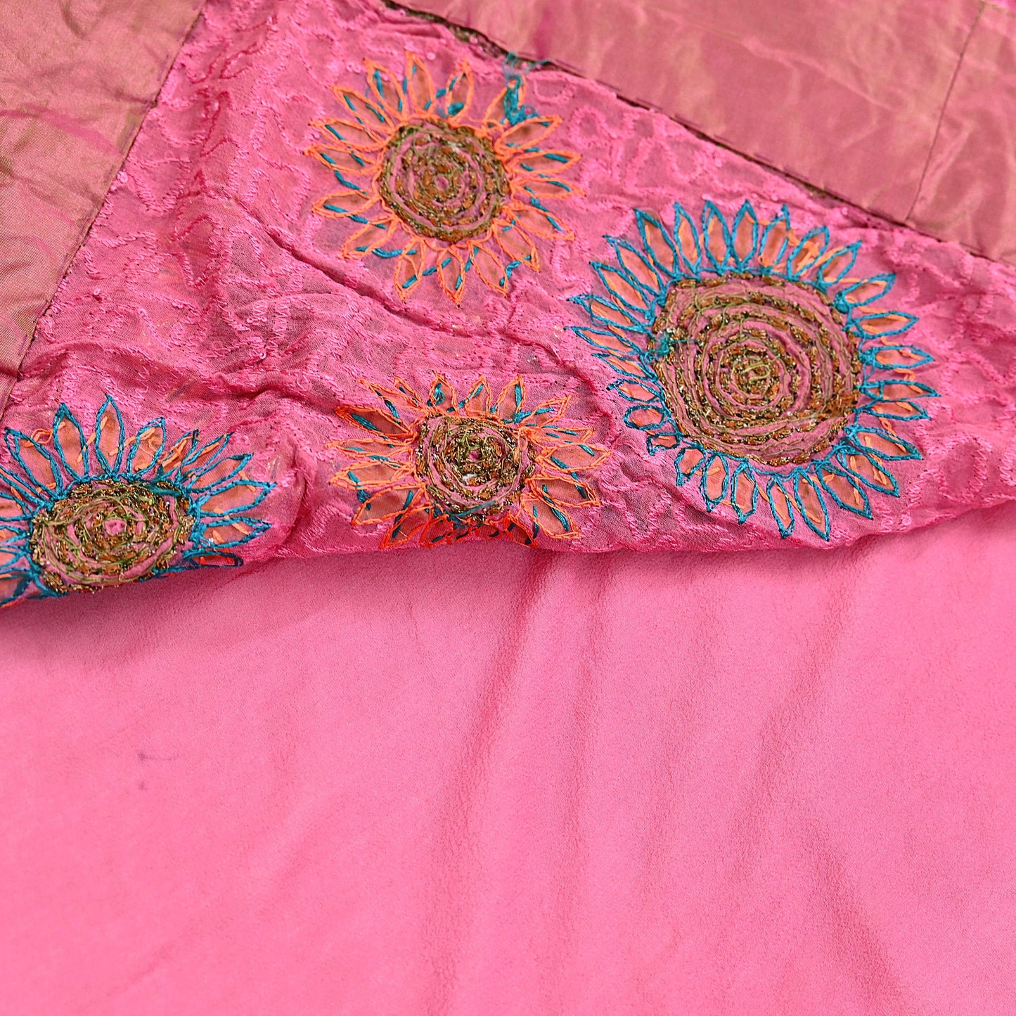Indian Vintage Heavy Sarees Pink Pure Georgette Silk Hand Embroidered Sari Fabric 6Yd Sewing Ethnic Zardozi/dabka zari Wedding sarees