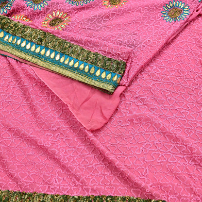 Indian Vintage Heavy Sarees Pink Pure Georgette Silk Hand Embroidered Sari Fabric 6Yd Sewing Ethnic Zardozi/dabka zari Wedding sarees