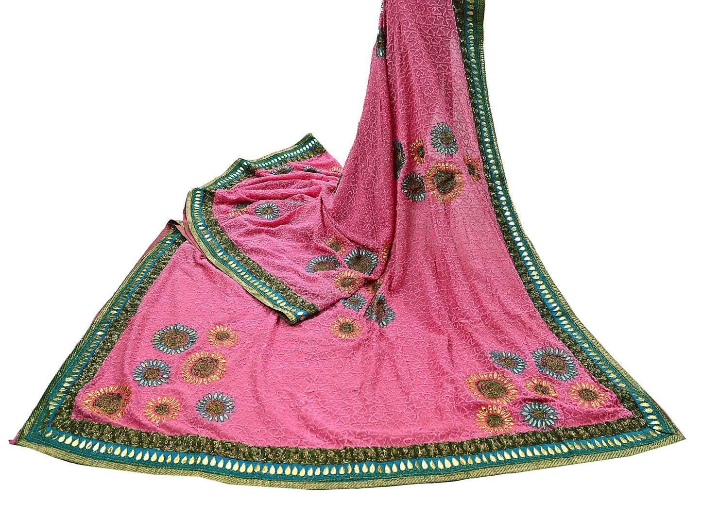 Indian Vintage Heavy Sarees Pink Pure Georgette Silk Hand Embroidered Sari Fabric 6Yd Sewing Ethnic Zardozi/dabka zari Wedding sarees