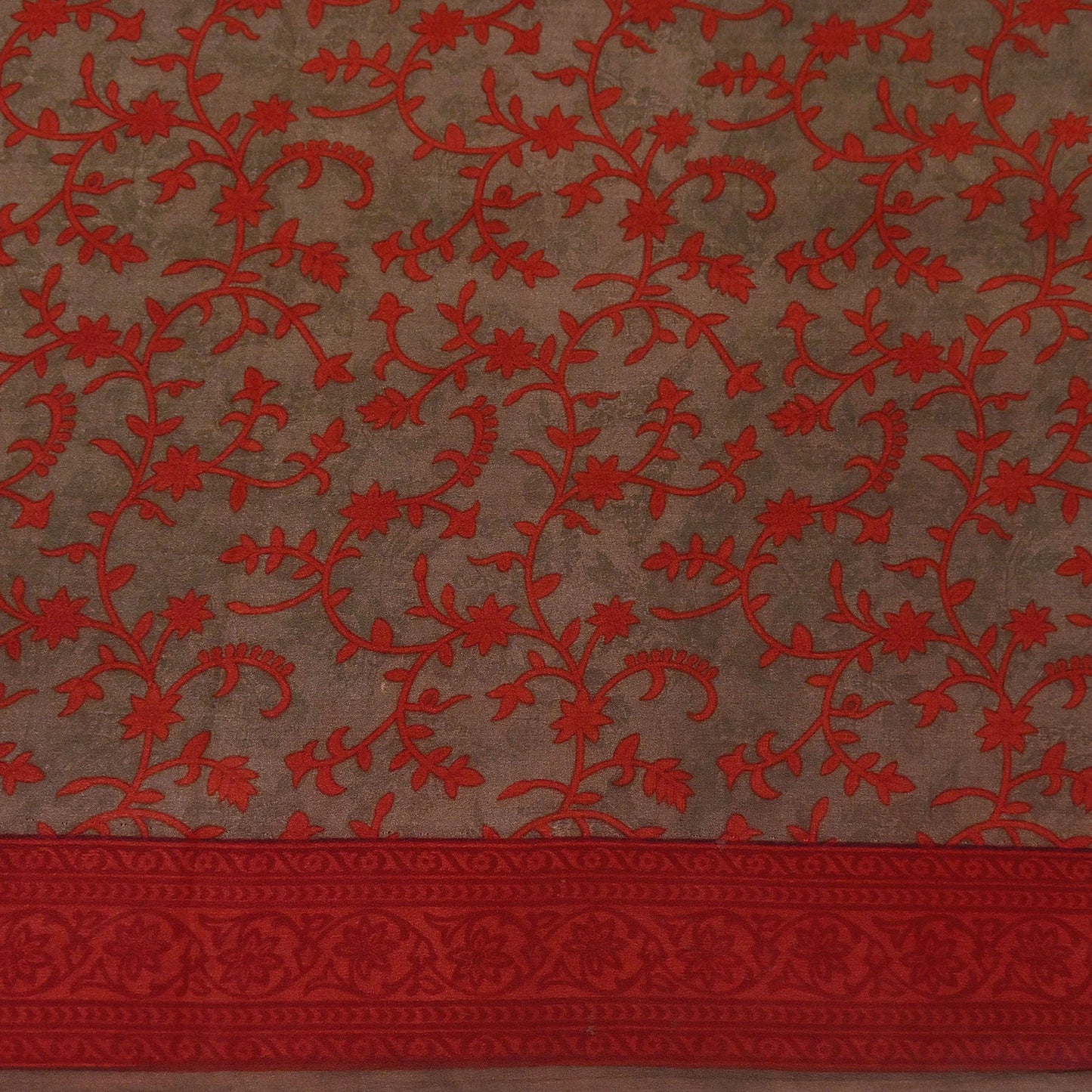 Indian Vintage Sari Brown & Orange Pure Crepe Silk Printed Saree 5yard Sewing Rose Flower Soft Craft Fabric Wrap