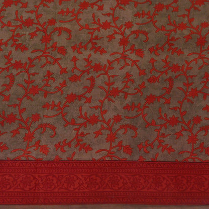 Indian Vintage Sari Brown & Orange Pure Crepe Silk Printed Saree 5yard Sewing Rose Flower Soft Craft Fabric Wrap