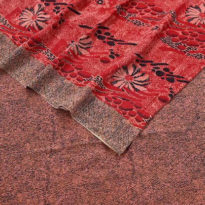 Indian Vintage Sari Black, peach & Red Pure Crepe Silk Printed Saree 5yard Sewing Soft Craft Fabric Wrap