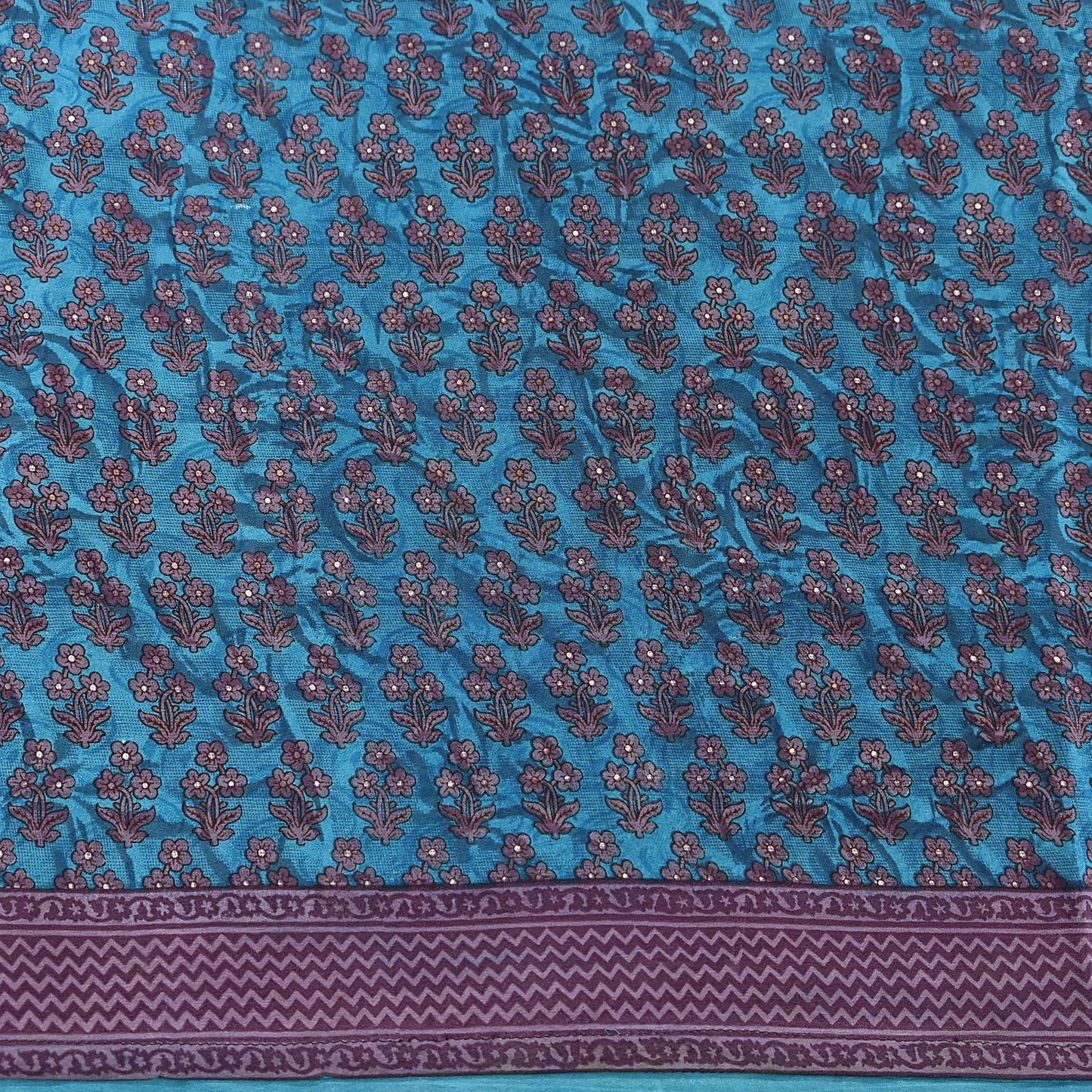 Indian Vintage Sari Blue Pure Crepe Silk Printed Saree 5yard Sewing Quilting Floral Soft Craft Fabric Wrap