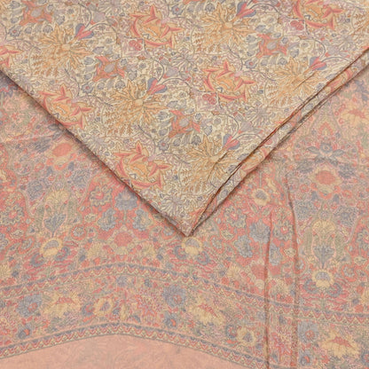 Indian Vintage Beige & Peach Saree Pure Georgette Silk Printed Sari Craft Fabric Sewing 5Yard Soft Light Dress Making Floral