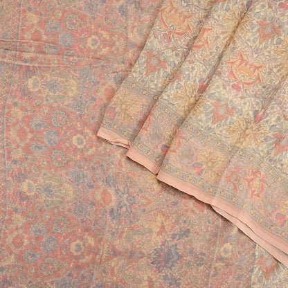 Indian Vintage Beige & Peach Saree Pure Georgette Silk Printed Sari Craft Fabric Sewing 5Yard Soft Light Dress Making Floral