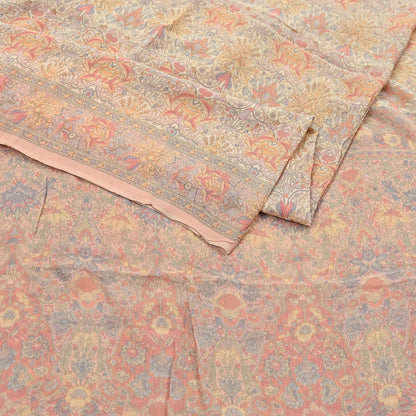 Indian Vintage Beige & Peach Saree Pure Georgette Silk Printed Sari Craft Fabric Sewing 5Yard Soft Light Dress Making Floral