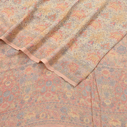 Indian Vintage Beige & Peach Saree Pure Georgette Silk Printed Sari Craft Fabric Sewing 5Yard Soft Light Dress Making Floral
