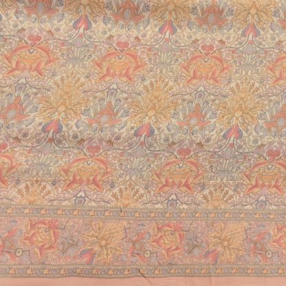 Indian Vintage Beige & Peach Saree Pure Georgette Silk Printed Sari Craft Fabric Sewing 5Yard Soft Light Dress Making Floral