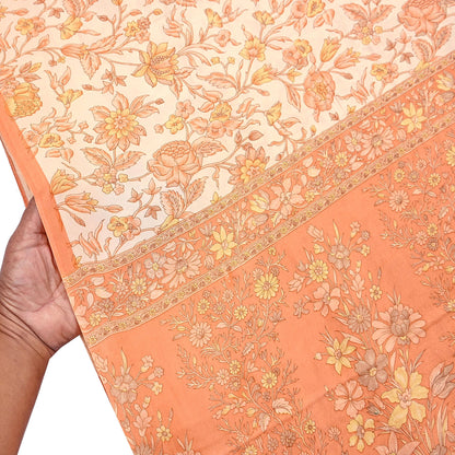 Indian Vintage Sari beige & orange 100% Pure Silk Printed Sarees 6yd Craft Fabric Sewing Soft Dress Making Floral Quilting Crafting Upcycle