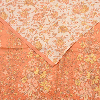 Indian Vintage Sari beige & orange 100% Pure Silk Printed Sarees 6yd Craft Fabric Sewing Soft Dress Making Floral Quilting Crafting Upcycle
