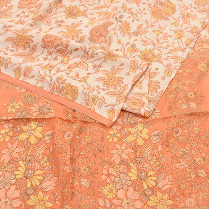 Indian Vintage Sari beige & orange 100% Pure Silk Printed Sarees 6yd Craft Fabric Sewing Soft Dress Making Floral Quilting Crafting Upcycle
