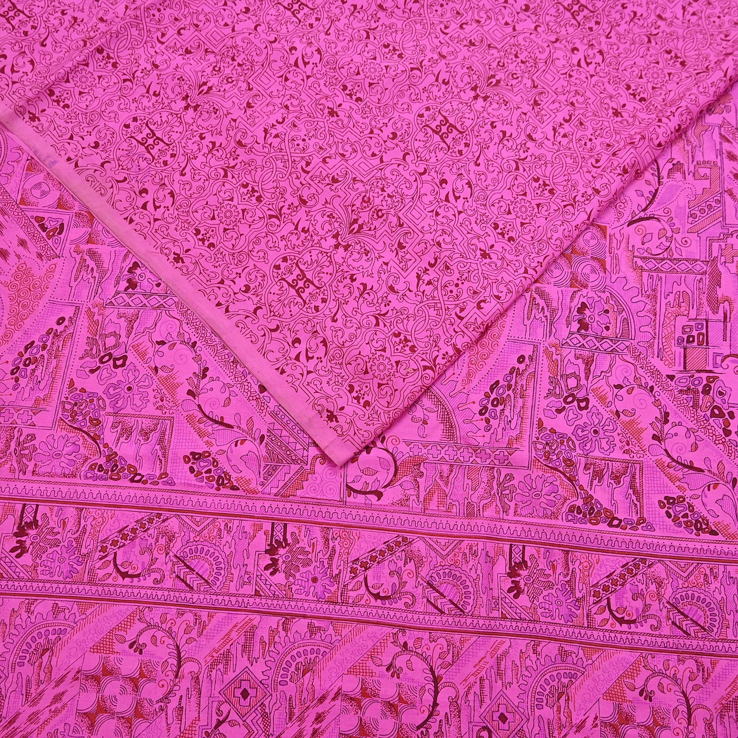 Indian Vintage Sari Pink 100% Pure Silk Printed Saree Craft Fabric 6yd Sewing Dress Making Soft Wrap Quilting Crafting Upcycle
