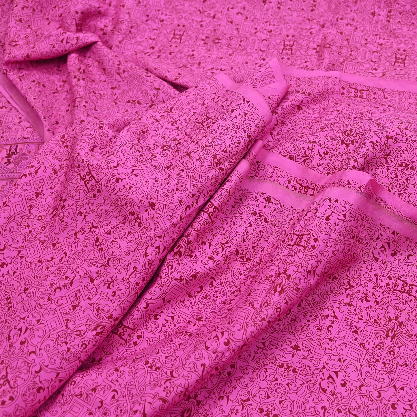 Indian Vintage Sari Pink 100% Pure Silk Printed Saree Craft Fabric 6yd Sewing Dress Making Soft Wrap Quilting Crafting Upcycle