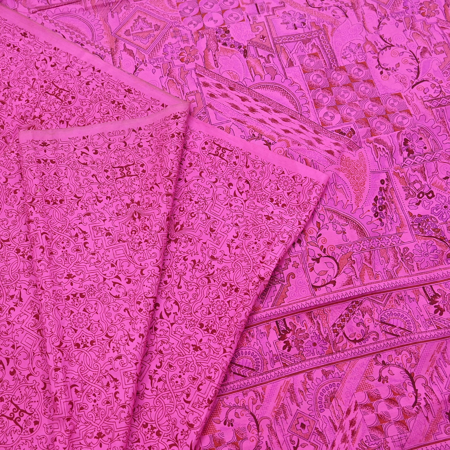 Indian Vintage Sari Pink 100% Pure Silk Printed Saree Craft Fabric 6yd Sewing Dress Making Soft Wrap Quilting Crafting Upcycle