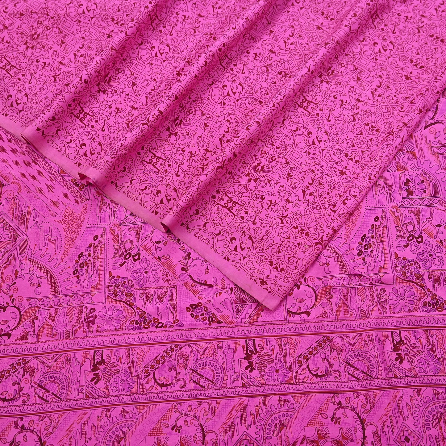 Indian Vintage Sari Pink 100% Pure Silk Printed Saree Craft Fabric 6yd Sewing Dress Making Soft Wrap Quilting Crafting Upcycle