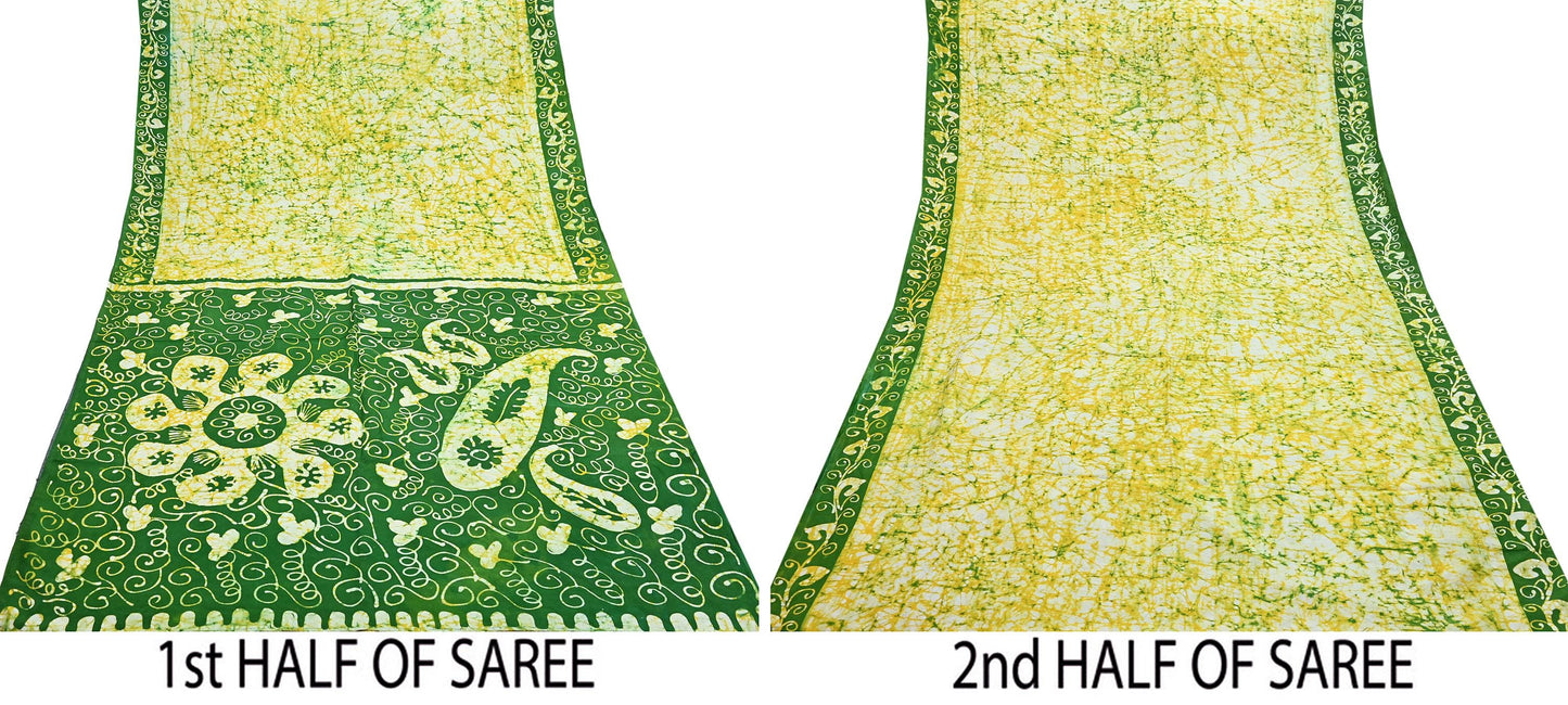 Indian Vintage Sarees Batik Printed 100% Pure Silk Sari Craft Fabric 5Yd Soft Sewing Sarong Wrap Boho Dress Making For Crafting Quilting