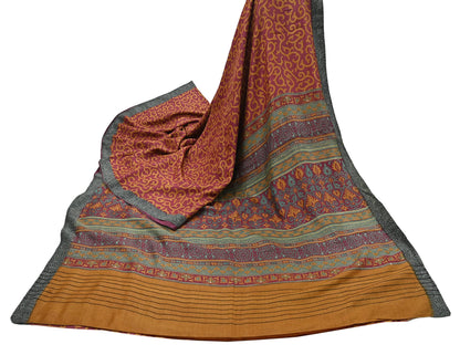 Vintage Maroon mustard Wool Saree Indian Pure Wool Floral Woven Fabric 6 Yard Soft Warm Craft Material for Winter Dressmaking & Sewing
