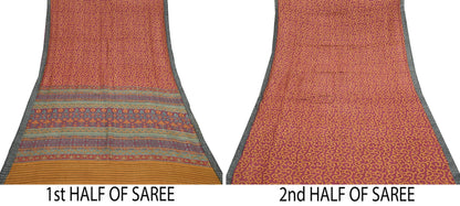 Vintage Maroon mustard Wool Saree Indian Pure Wool Floral Woven Fabric 6 Yard Soft Warm Craft Material for Winter Dressmaking & Sewing