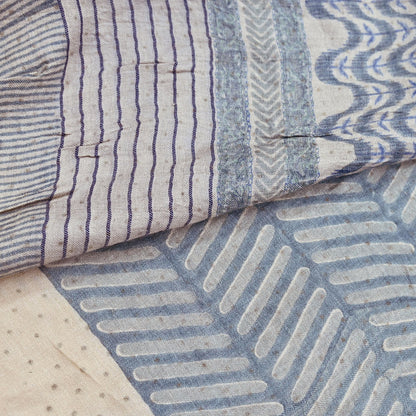 Indian Vintage Gray & Ivory Saree Pure Woolen Woven Printed Sari Warm Craft Fabric 6Yd Border Dress making Crafting Designing