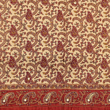 Indian Pre-Owned Sari Rusty & Beige Pure Crepe Silk Pre-owned Hand Embroidered Ritu Kumar Designer Sarees Fabric 5Yd Ethnic