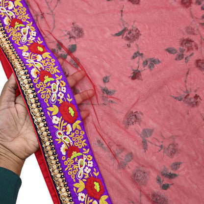 Indian Pre-owned Saree Red Mesh/Net Hand Embroidered Sabyasachi Designer Sari 5Yd Soft Ethnic Bollywood Party saree