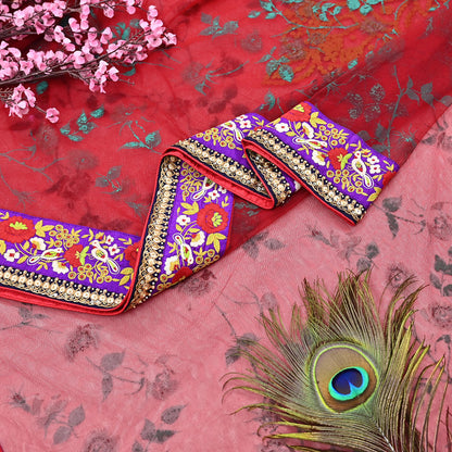 Indian Pre-owned Saree Red Mesh/Net Hand Embroidered Sabyasachi Designer Sari 5Yd Soft Ethnic Bollywood Party saree