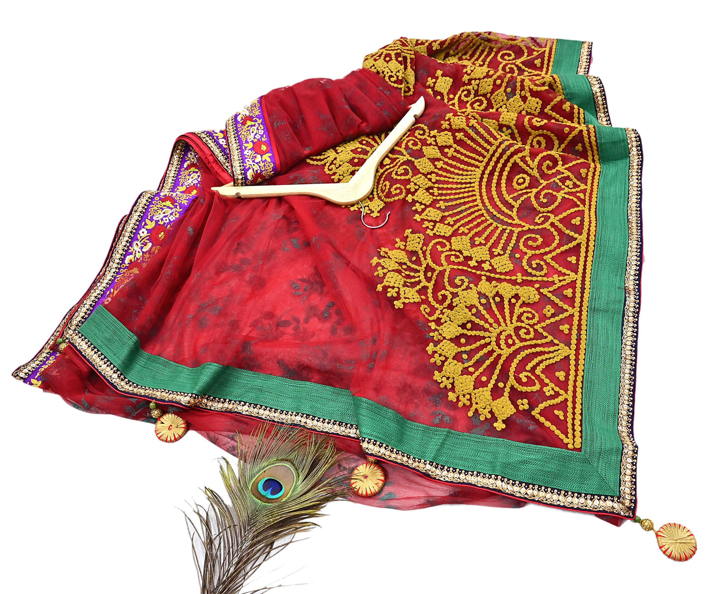 Indian Pre-owned Saree Red Mesh/Net Hand Embroidered Sabyasachi Designer Sari 5Yd Soft Ethnic Bollywood Party saree