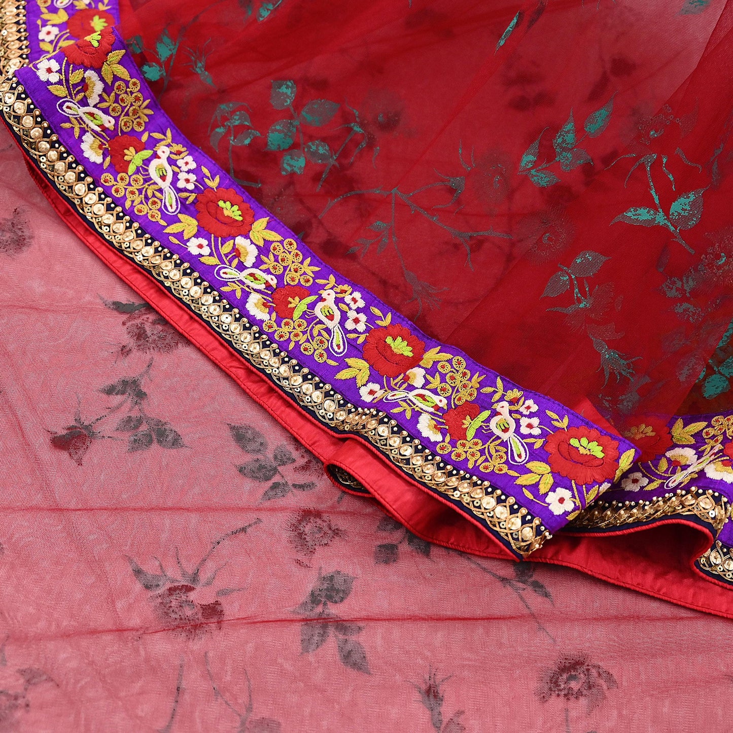 Indian Pre-owned Saree Red Mesh/Net Hand Embroidered Sabyasachi Designer Sari 5Yd Soft Ethnic Bollywood Party saree