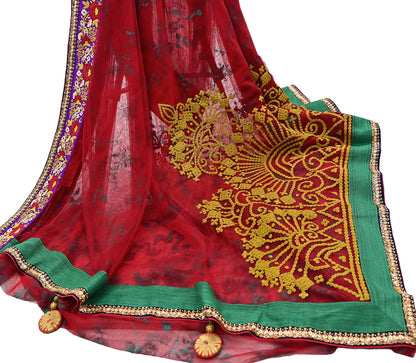 Indian Pre-owned Saree Red Mesh/Net Hand Embroidered Sabyasachi Designer Sari 5Yd Soft Ethnic Bollywood Party saree