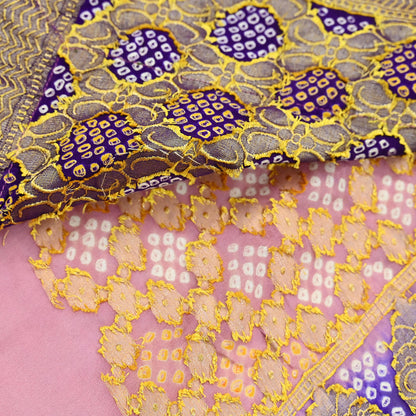 Indian Pre-Owned Sari Pink & Purple Pure silk Hand Embroidered Bandhani Gharchola Sarees Ethnic Zardozi/Dabka Zari Wedding Saree
