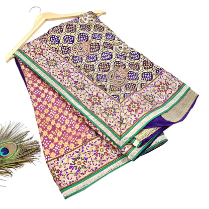 Indian Pre-Owned Sari Pink & Purple Pure silk Hand Embroidered Bandhani Gharchola Sarees Ethnic Zardozi/Dabka Zari Wedding Saree