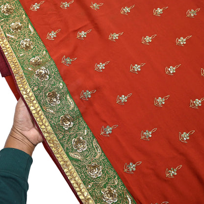 Indian Heavy Sari Orange Pure Georgette Silk Hand Embroidered Sarees Designer Sabyasachi 6Yd Sewing Ethnic Bollywood party wear saree