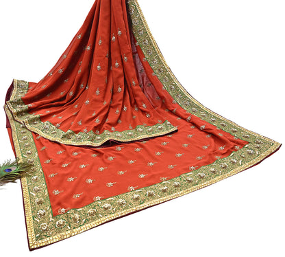 Indian Heavy Sari Orange Pure Georgette Silk Hand Embroidered Sarees Designer Sabyasachi 6Yd Sewing Ethnic Bollywood party wear saree
