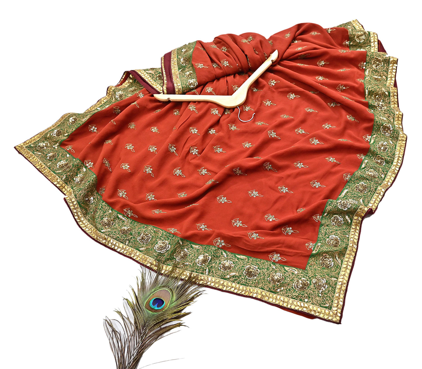 Indian Heavy Sari Orange Pure Georgette Silk Hand Embroidered Sarees Designer Sabyasachi 6Yd Sewing Ethnic Bollywood party wear saree