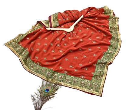 Indian Heavy Sari Orange Pure Georgette Silk Hand Embroidered Sarees Designer Sabyasachi 6Yd Sewing Ethnic Bollywood party wear saree