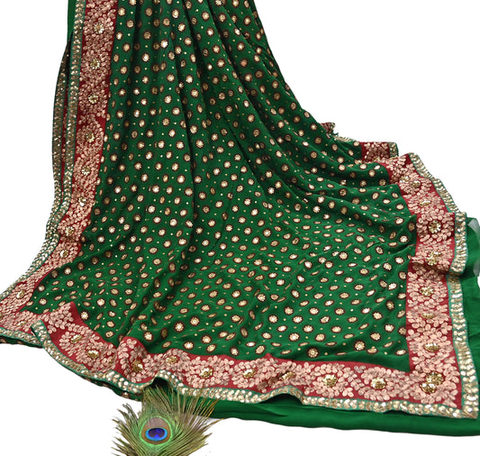 Indian Heavy Sari Green Pure Georgette Silk Hand Embroidered Sarees Designer Sabyasachi 6Yd Sewing Ethnic Bollywood party wear saree