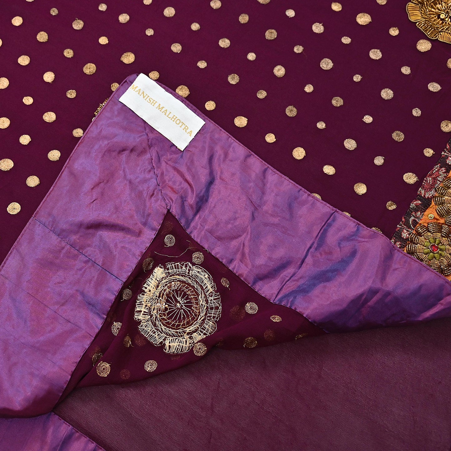 Indian Vintage Sari Purple Pure Georgette Silk Hand Embroidered manish malhotra Designer Saree Ethnic 6Yd Wedding Saree with blouse fabric