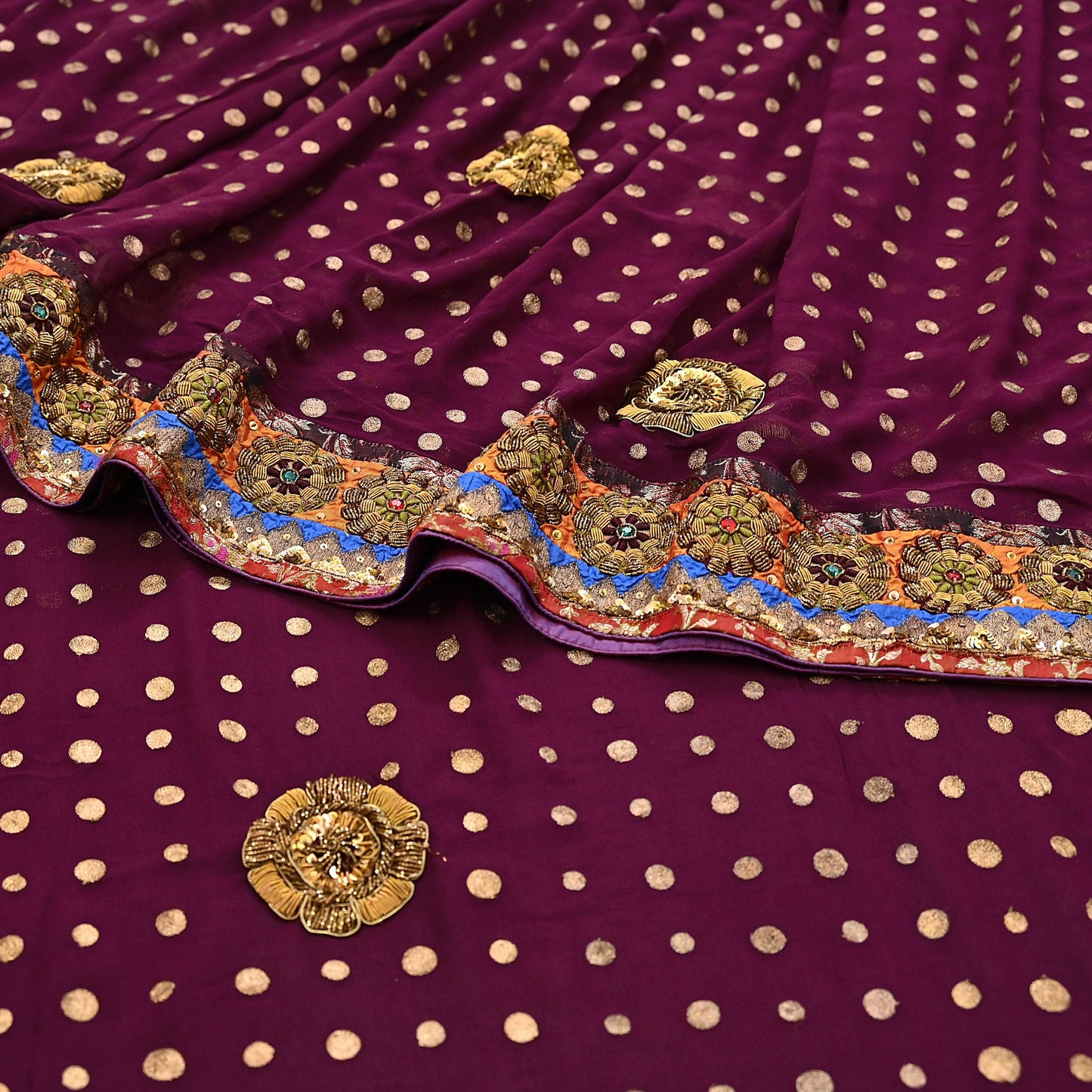 Indian Vintage Sari Purple Pure Georgette Silk Hand Embroidered manish malhotra Designer Saree Ethnic 6Yd Wedding Saree with blouse fabric