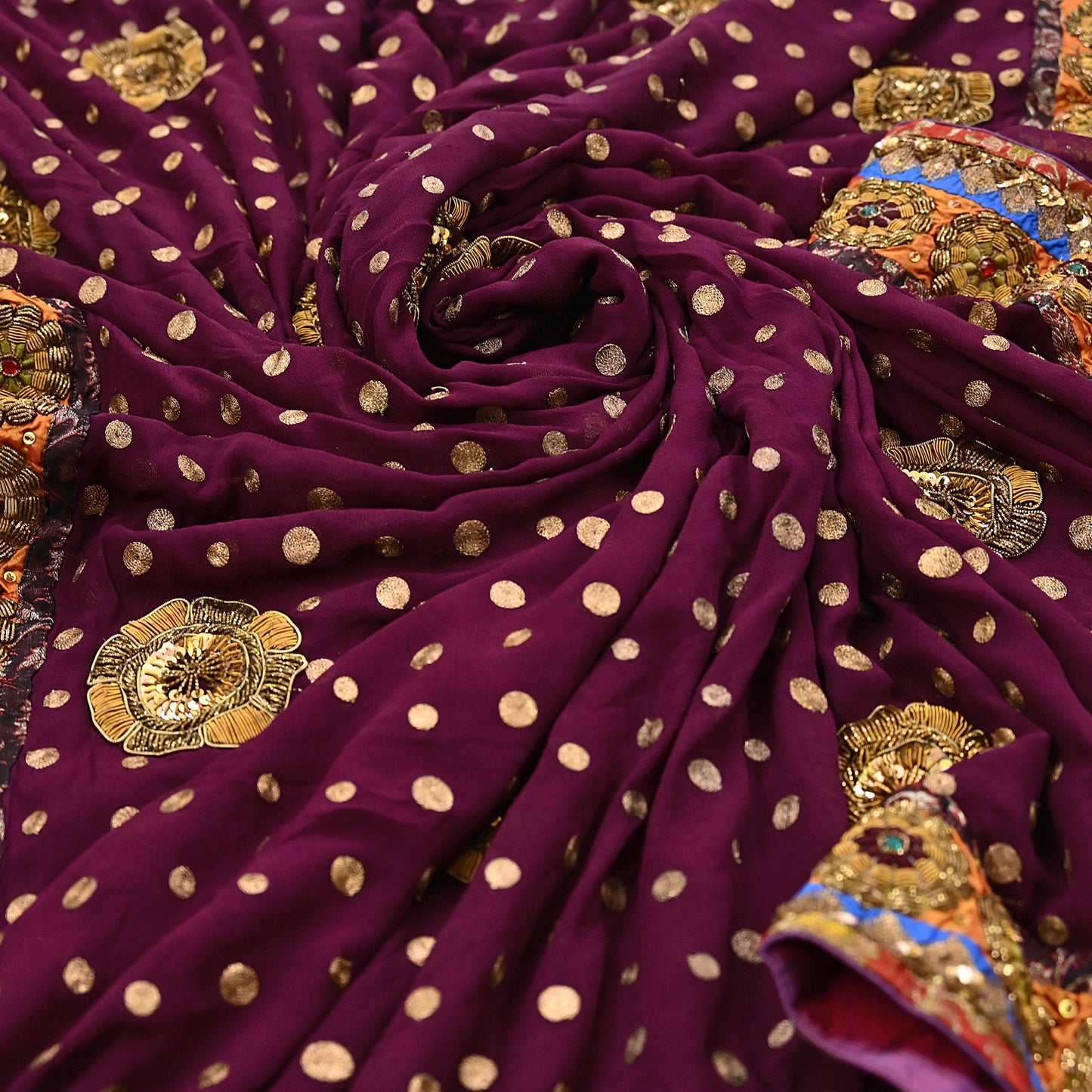 Indian Vintage Sari Purple Pure Georgette Silk Hand Embroidered manish malhotra Designer Saree Ethnic 6Yd Wedding Saree with blouse fabric
