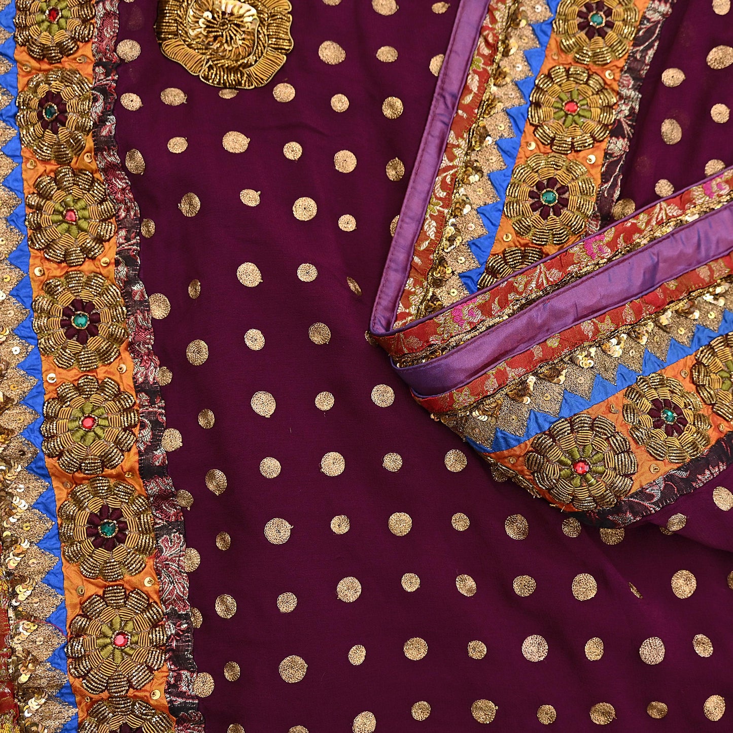 Indian Vintage Sari Purple Pure Georgette Silk Hand Embroidered manish malhotra Designer Saree Ethnic 6Yd Wedding Saree with blouse fabric