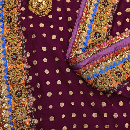 Indian Vintage Sari Purple Pure Georgette Silk Hand Embroidered manish malhotra Designer Saree Ethnic 6Yd Wedding Saree with blouse fabric