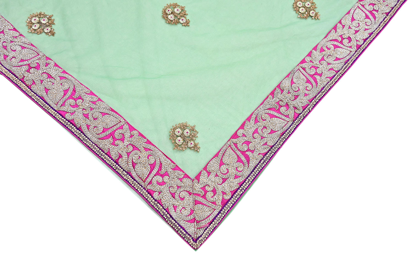 Indian New Heavy Sari Green Net/Mesh Hand Embroidered Designer Manish Malhotra Sarees 6Yd Ethnic Zardozi/Dabka Zari With Blouse Fabric
