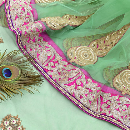 Indian New Heavy Sari Green Net/Mesh Hand Embroidered Designer Manish Malhotra Sarees 6Yd Ethnic Zardozi/Dabka Zari With Blouse Fabric