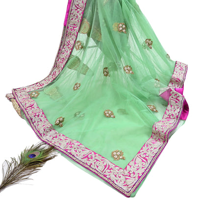 Indian New Heavy Sari Green Net/Mesh Hand Embroidered Designer Manish Malhotra Sarees 6Yd Ethnic Zardozi/Dabka Zari With Blouse Fabric