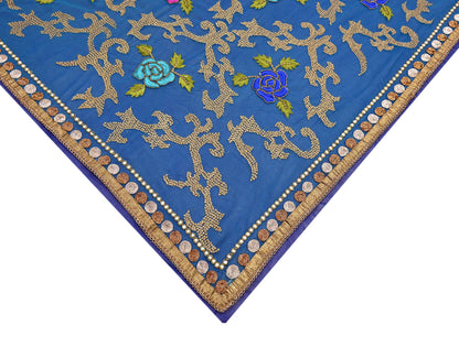 Indian Vintage Sari Blue Net/ Pure Georgette Silk Hand Embroidered Anamika Khanna Designer Sarees Ethnic 6Yd Dabka Zari Wedding Sarees