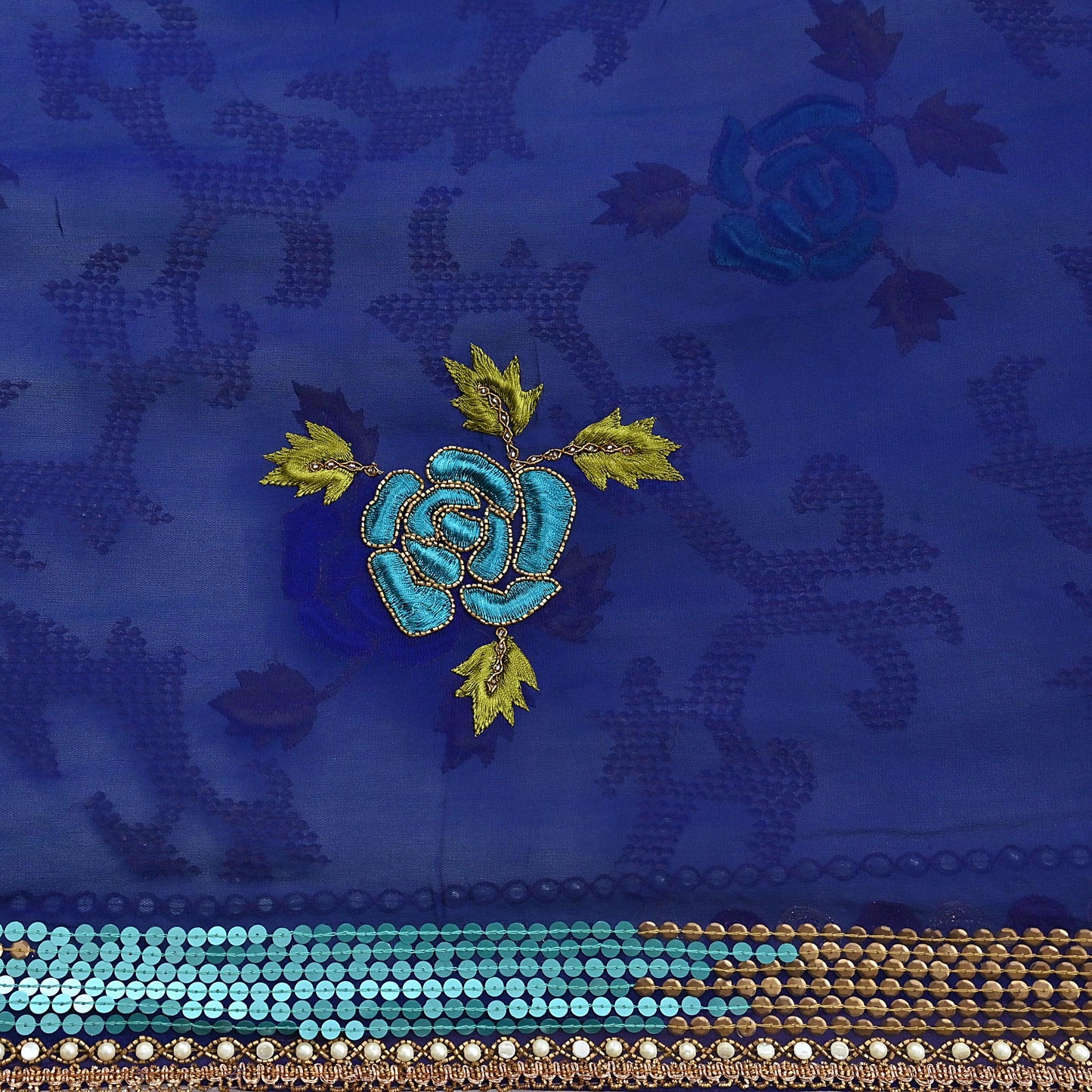 Indian Vintage Sari Blue Net/ Pure Georgette Silk Hand Embroidered Anamika Khanna Designer Sarees Ethnic 6Yd Dabka Zari Wedding Sarees