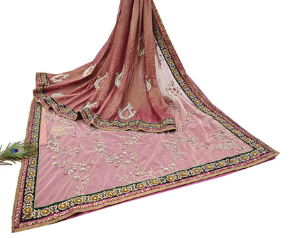 Indian Heavy Sari purple & green Net/Mesh Hand Embroidered Designer Sabyasachi Lehenga Sarees 6yd Ethnic Dabka Zari With Blouse Fabric