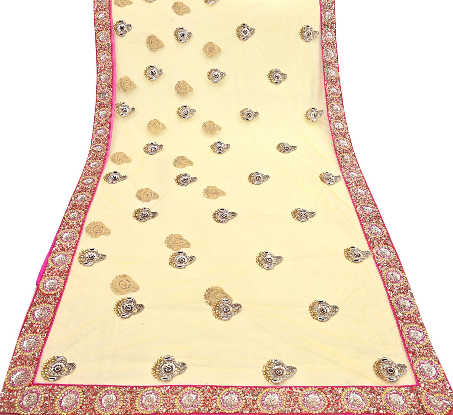 Indian Vintage Saree Yellow Mesh/Net Hand Embroidered Sabyasachi Designer Sari 6Yd Soft Ethnic Bollywood Party saree