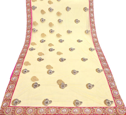 Indian Vintage Saree Yellow Mesh/Net Hand Embroidered Sabyasachi Designer Sari 6Yd Soft Ethnic Bollywood Party saree