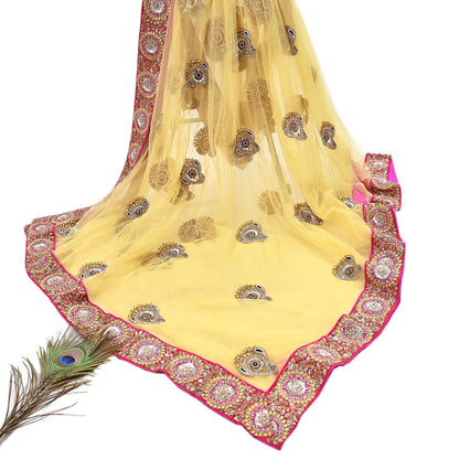 Indian Vintage Saree Yellow Mesh/Net Hand Embroidered Sabyasachi Designer Sari 6Yd Soft Ethnic Bollywood Party saree